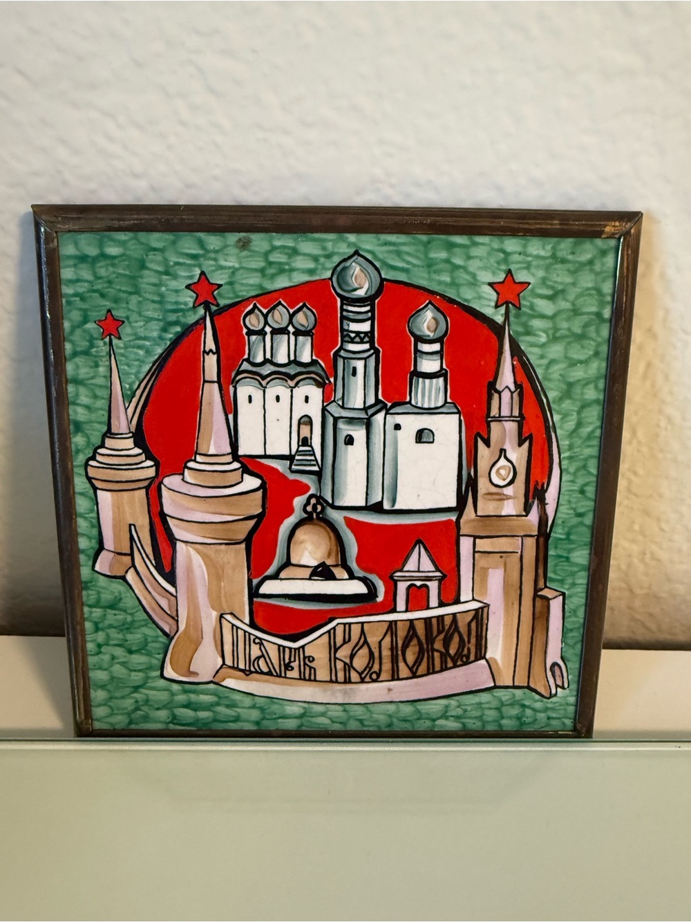 Green and Red Decorative Wall Tile Art - Architectural Motif